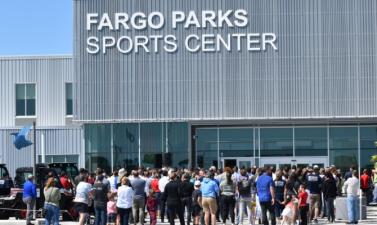 photo of crowd outside Fargo Parks Sports Center