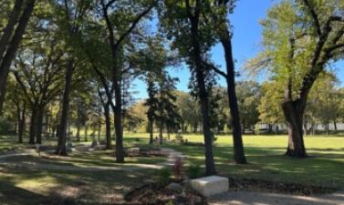 Island Park in the early fall with the new addition, Radiating Well-Being Paths. 