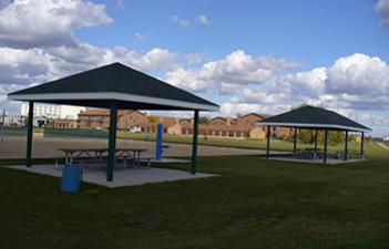 This image shows the shelters at Rabanus Sand Volleyball Complex.