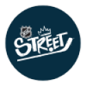 Blue circle with the NHL Logo and the word STREET with a crown illustration over the first E, a hockey stick under the the word STREET and a ball under the second E