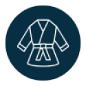 Jiu Jitsu robe in white outline over a dark blue navy circle