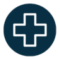 Navy circle with white outline icon the first aid cross 