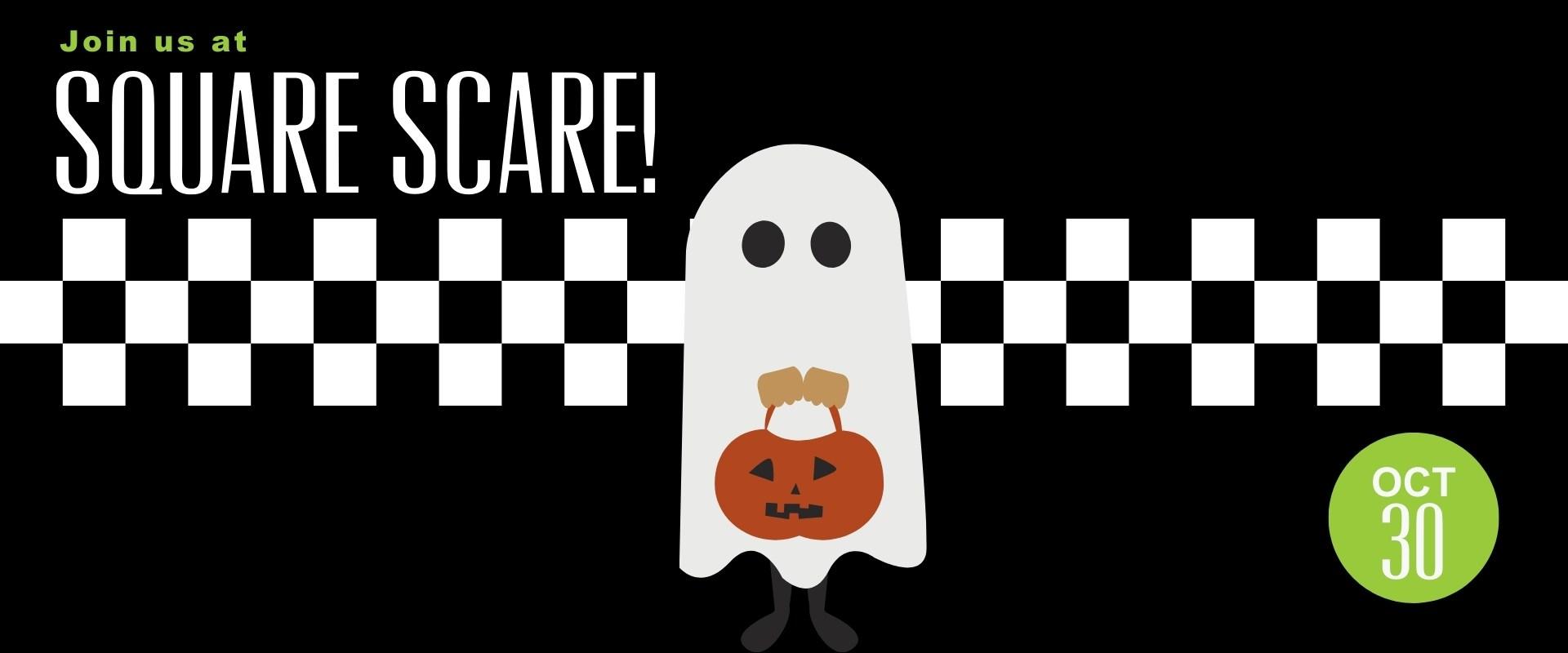 This Graphic shows a ghost illustration with the Square Scare text