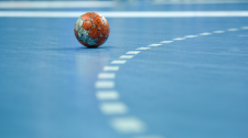 This image shows a handball on a handball court.