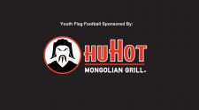 This image shows a graphic of Youth Flag Football sponsored by HuHot.