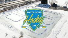 Youth Pond Hockey Day logo + Background of the 6  outdoor ice rinks in Lindenwood